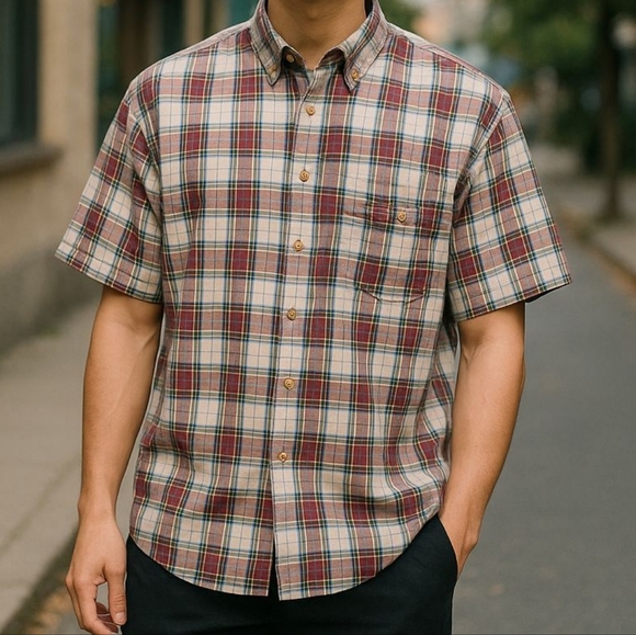 Tommy Hilfiger Shirt For Men Size XL Short Sleeve Button Down Plaid - Picture 1 of 10